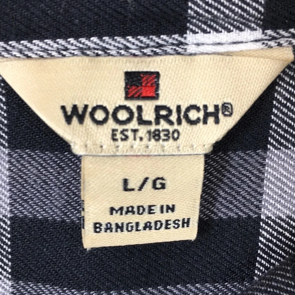 Woolrich Black White Plaid Button Front Shirt Womens Large Roll Tab Sleeve‎ - Picture 5 of 11
